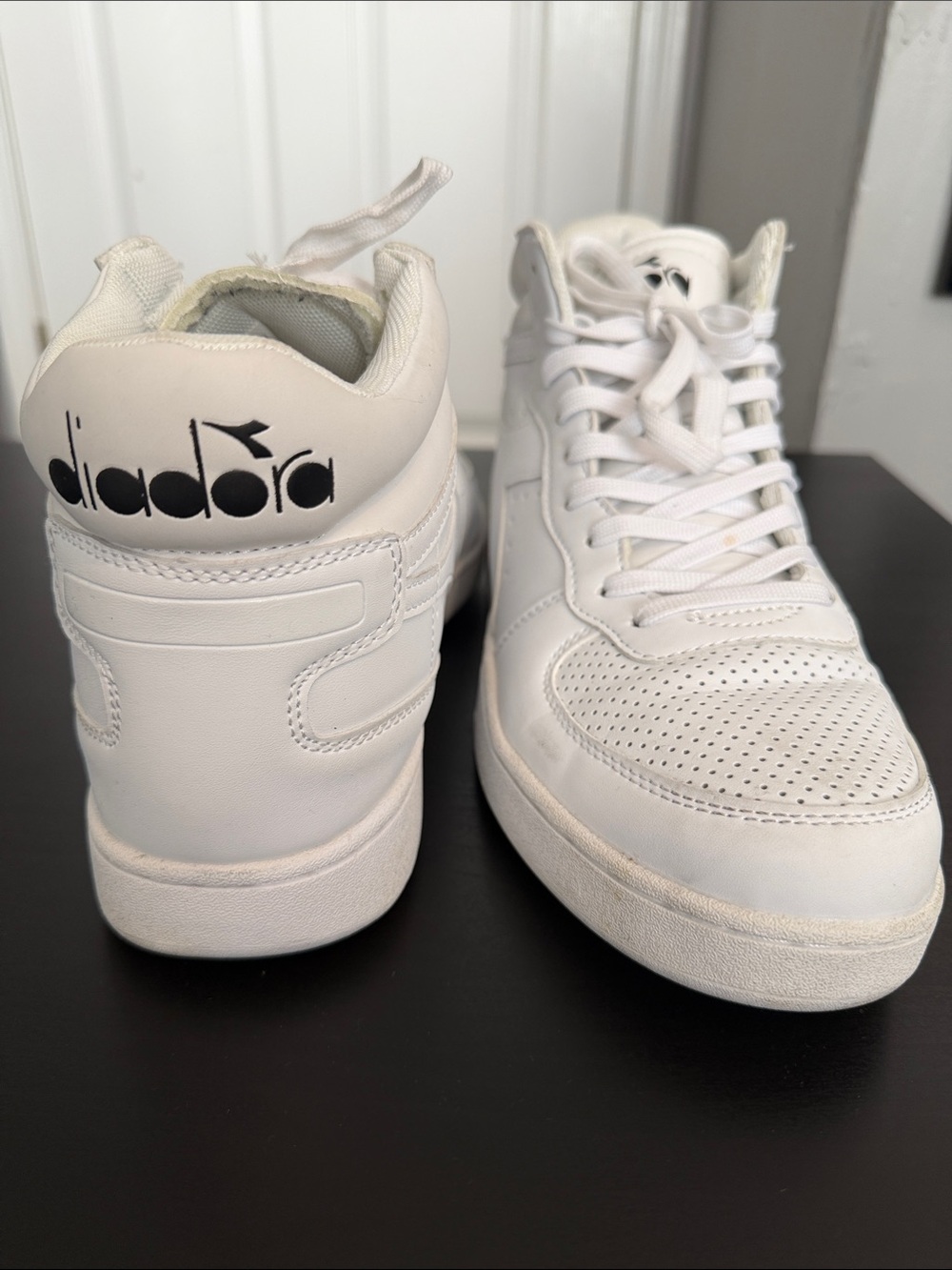 Diadora All-White Leather High-Top Sneakers